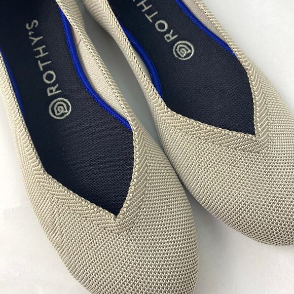 Rothys The Flat Light Gray Knit Round Toe Ballet Flats Slip-On Shoes Size W10 - Picture 2 of 8